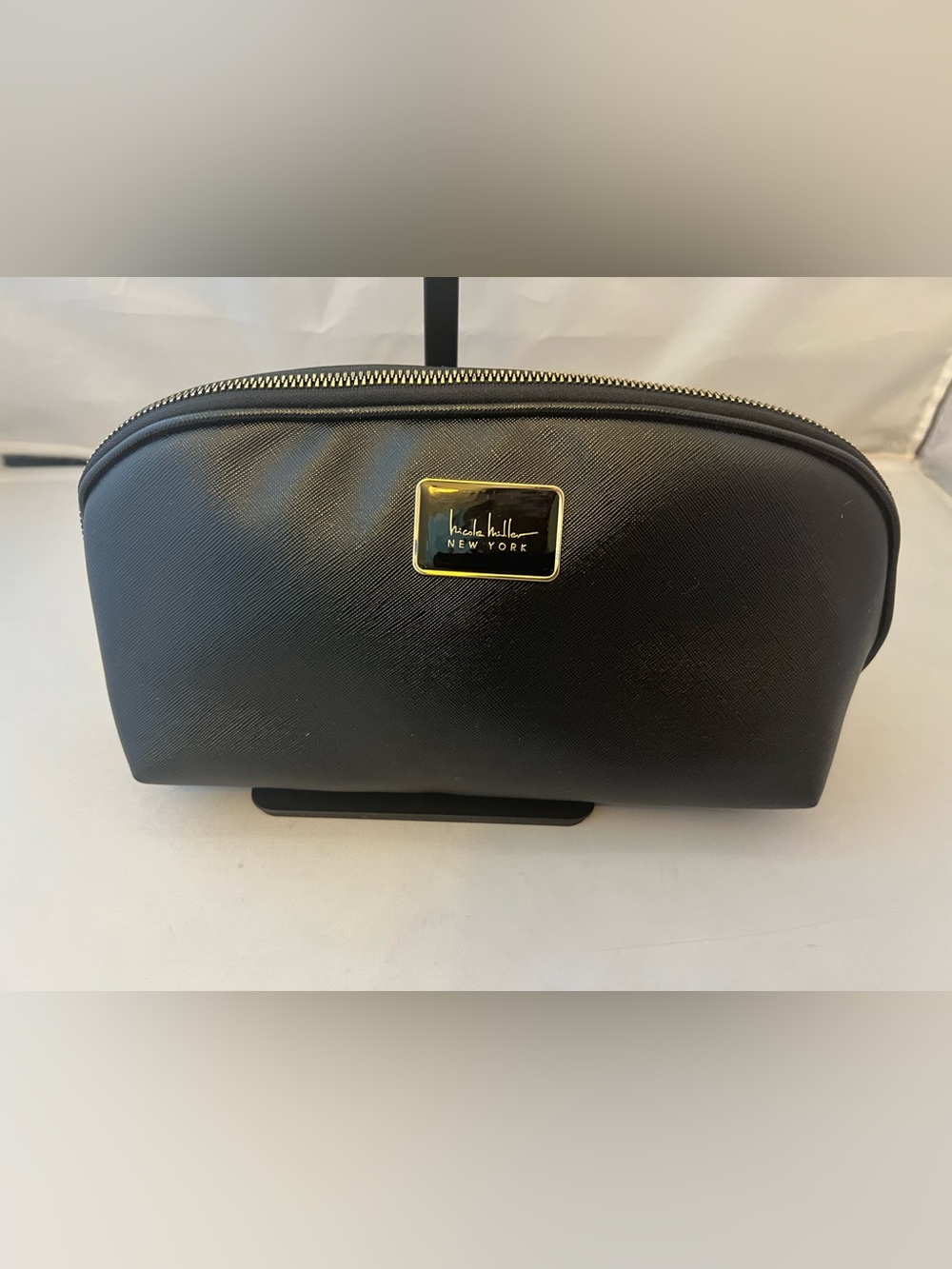 Nicole Miller Black Toiletry Pouch with Gold Plaque